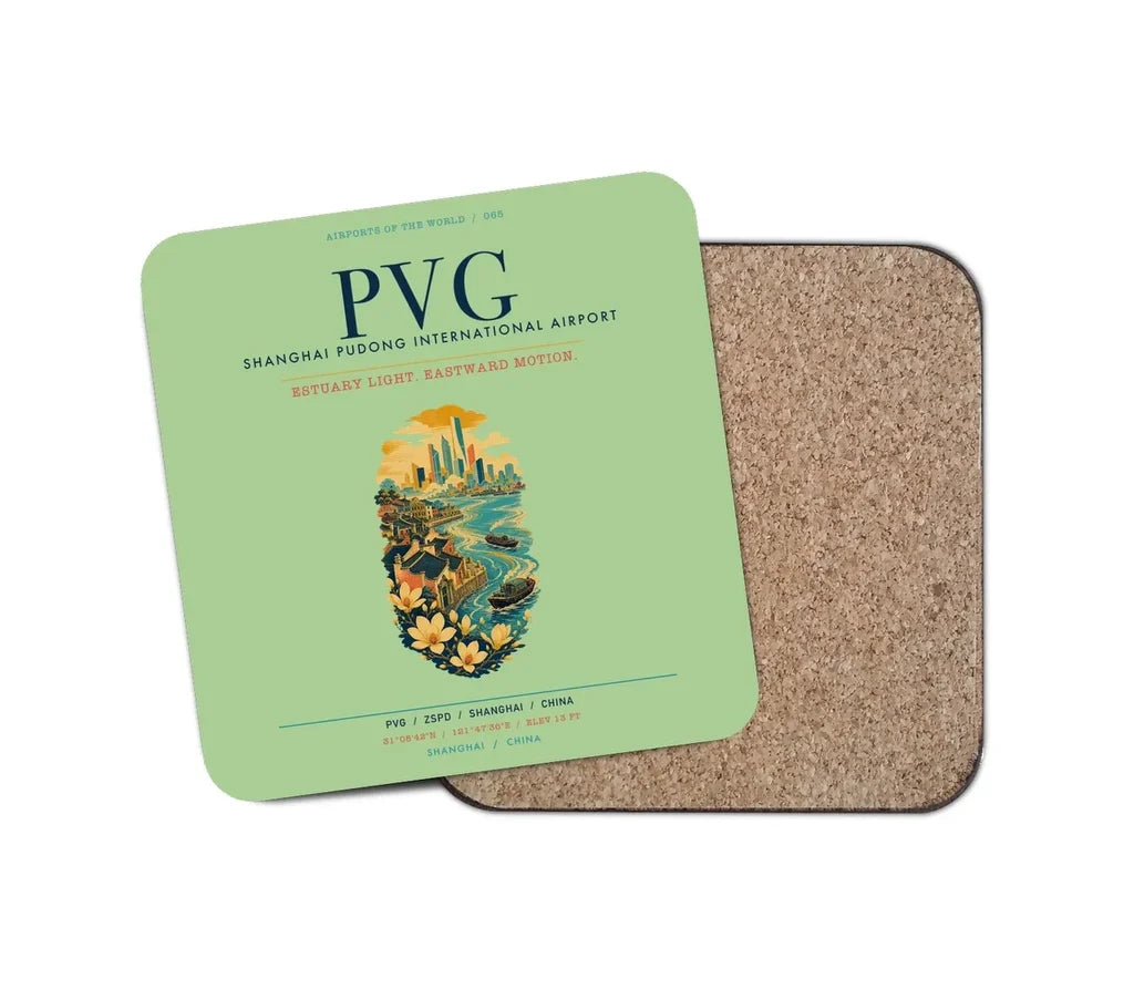 Shanghai Pudong International Airport (PVG) design on light green 1 piece coaster
