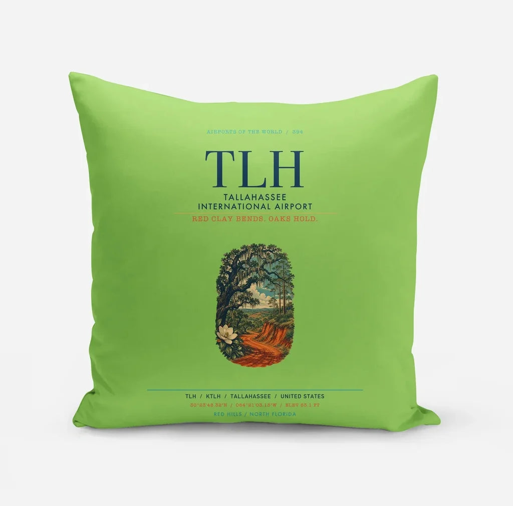 Tallahassee International Airport (TLH) design on light green pillow