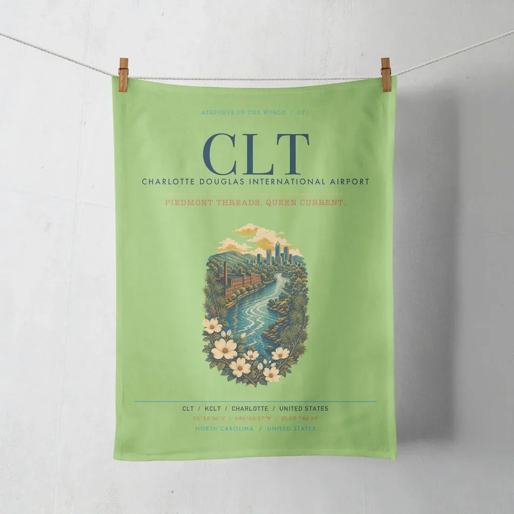 Charlotte Douglas International Airport (CLT) design on light green towel