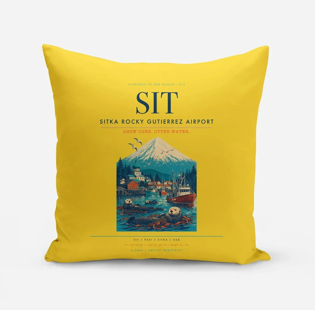 Sitka Rocky Gutierrez Airport (SIT) design on yellow pillow