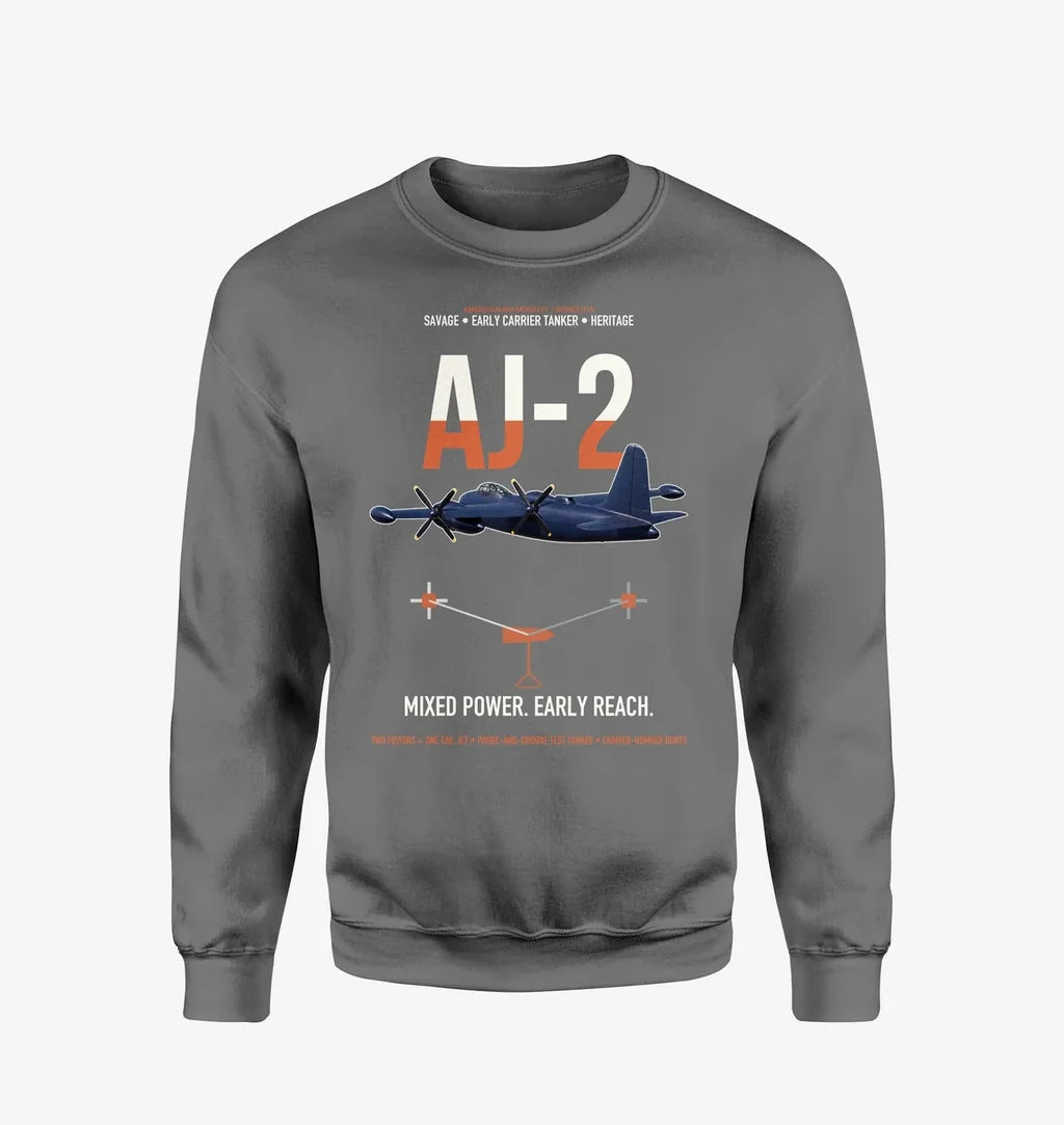 AJ-2 Savage Tanker design on gray sweatshirt