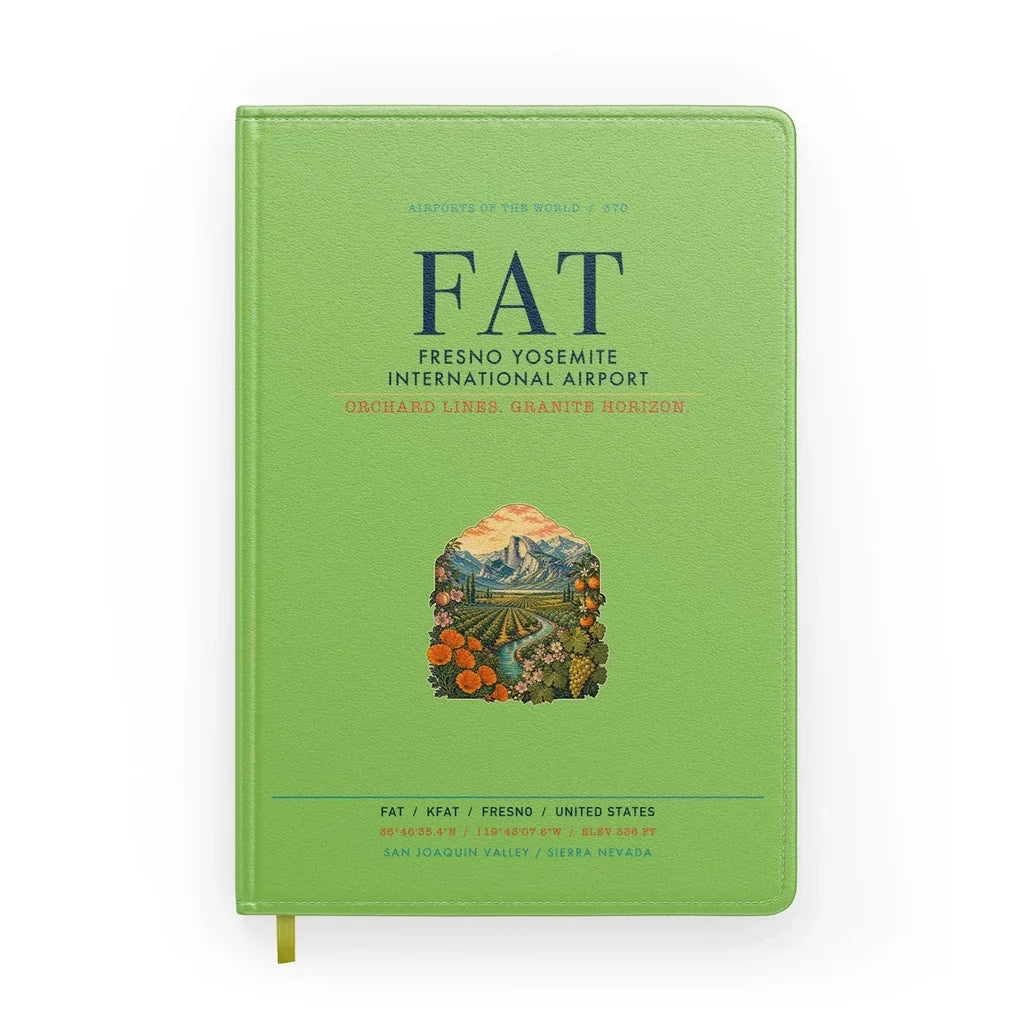Fresno Yosemite International Airport (FAT) design on light green notebook