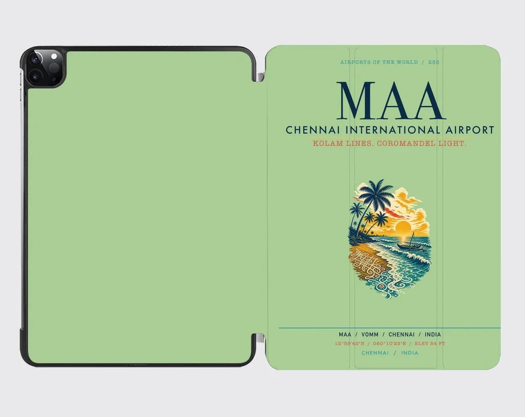 Chennai International Airport (MAA) design on light green ipad tablet case