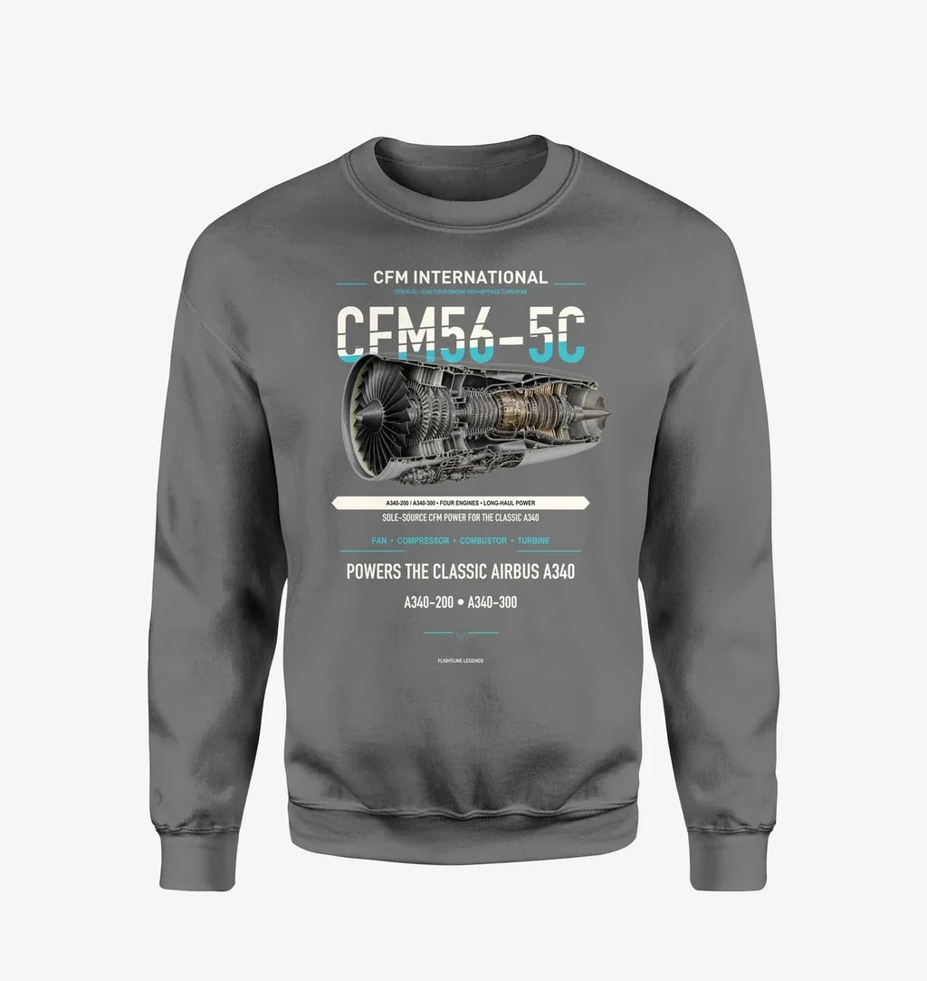 CFM56-5C design on gray sweatshirt