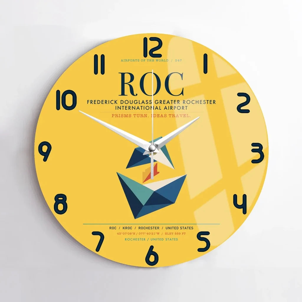 Frederick Douglass Greater Rochester International Airport (ROC) design on yellow no frame wall clock