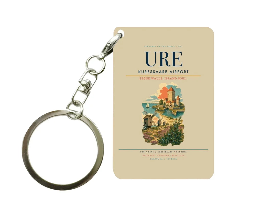 Kuressaare Airport (URE) design on beige key chain