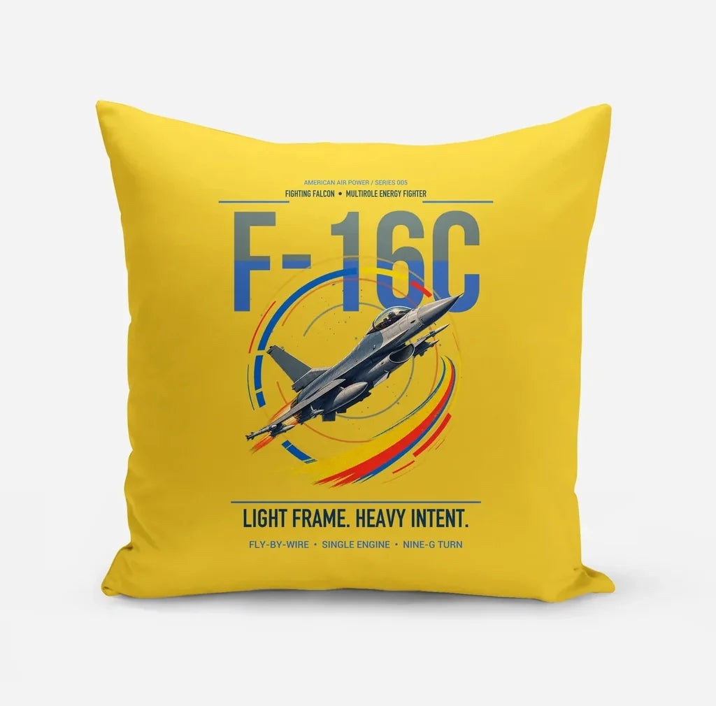 F-16C Fighting Falcon design on yellow pillow