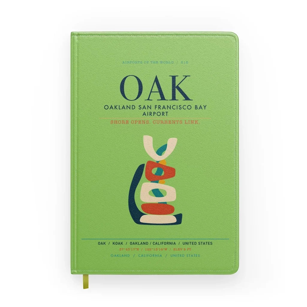 Oakland San Francisco Bay Airport (OAK) design on light green notebook