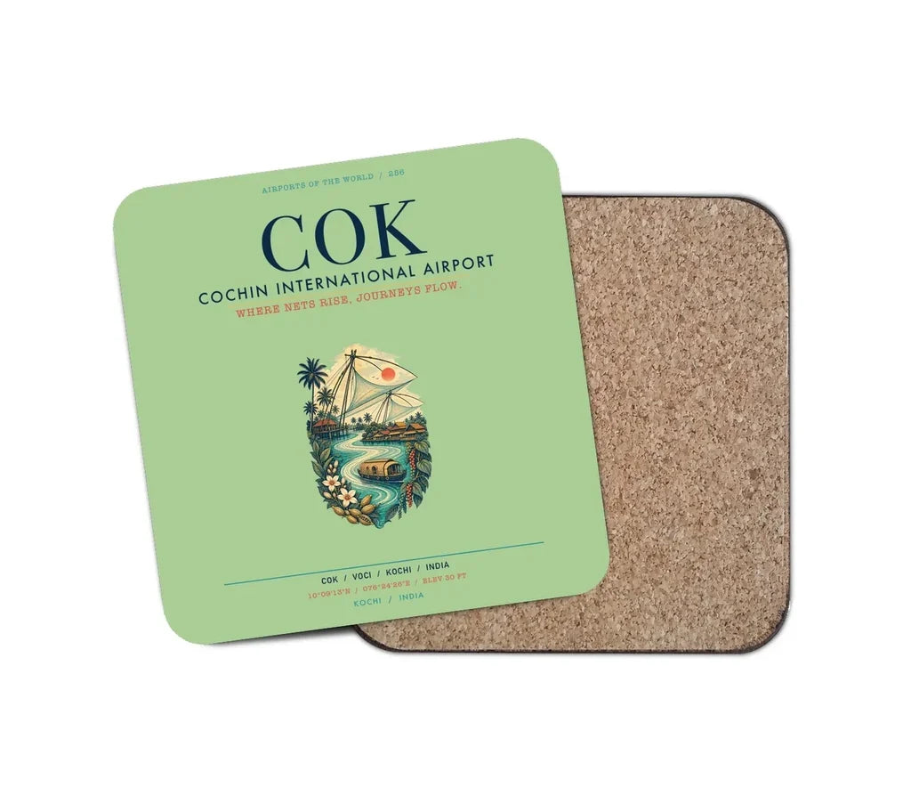 Cochin International Airport Kochi (COK) design on light green 1 piece coaster