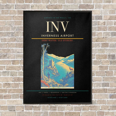 Inverness Airport INV vertical canvas print - framed - black background