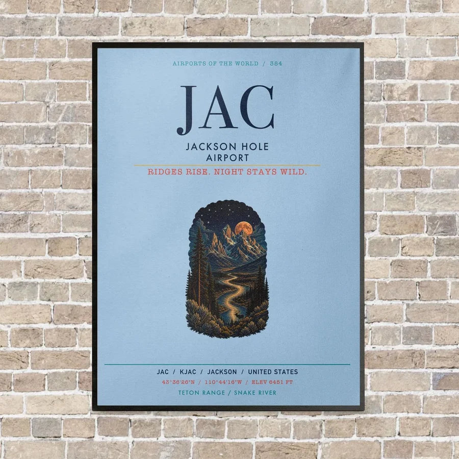 Jackson Hole Airport JAC vertical canvas print - framed - light blue background