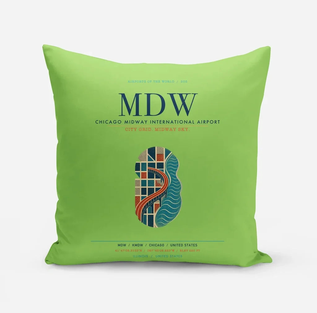 Chicago Midway International Airport (MDW) design on light green pillow