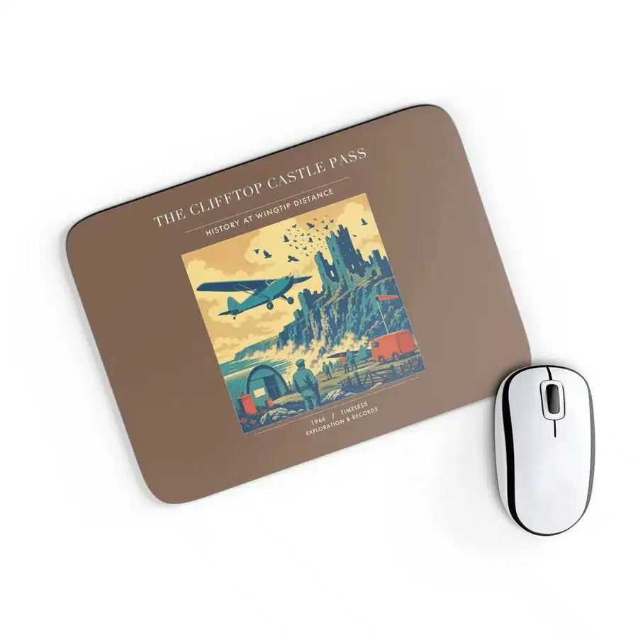 VINTAGE G4447 - The Clifftop Castle Pass - Designed Mouse Pads design on brown rectangle