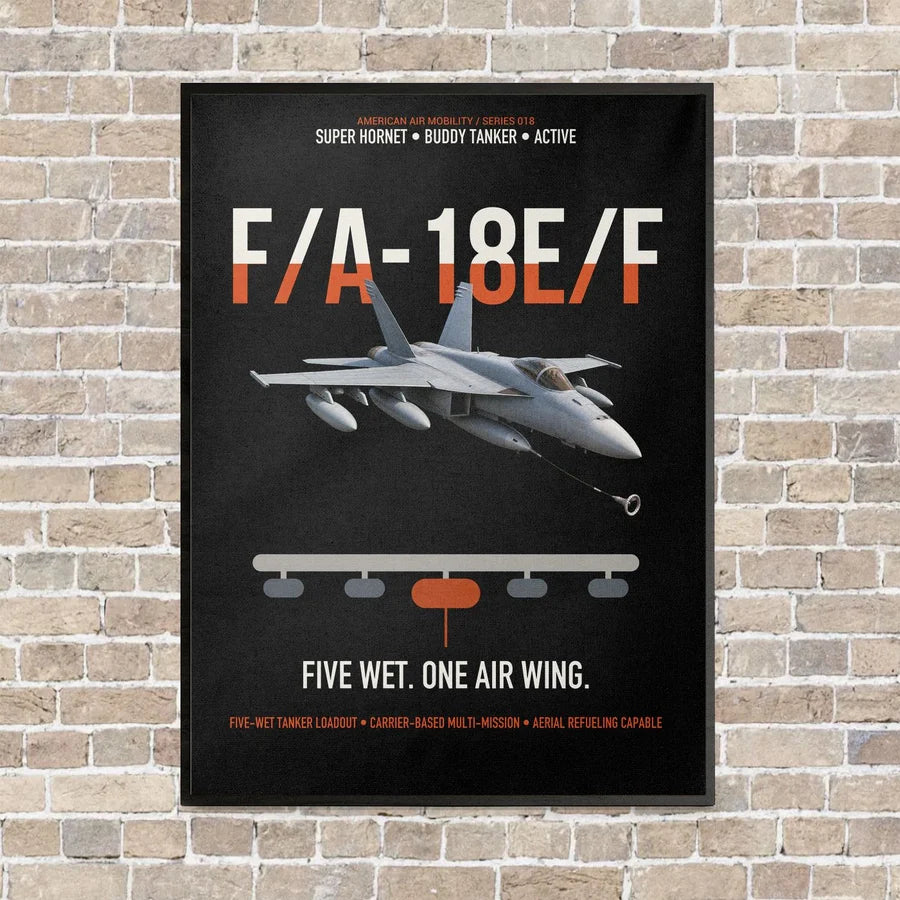 F A-18E F Buddy Tanker vertical canvas print - framed - black background