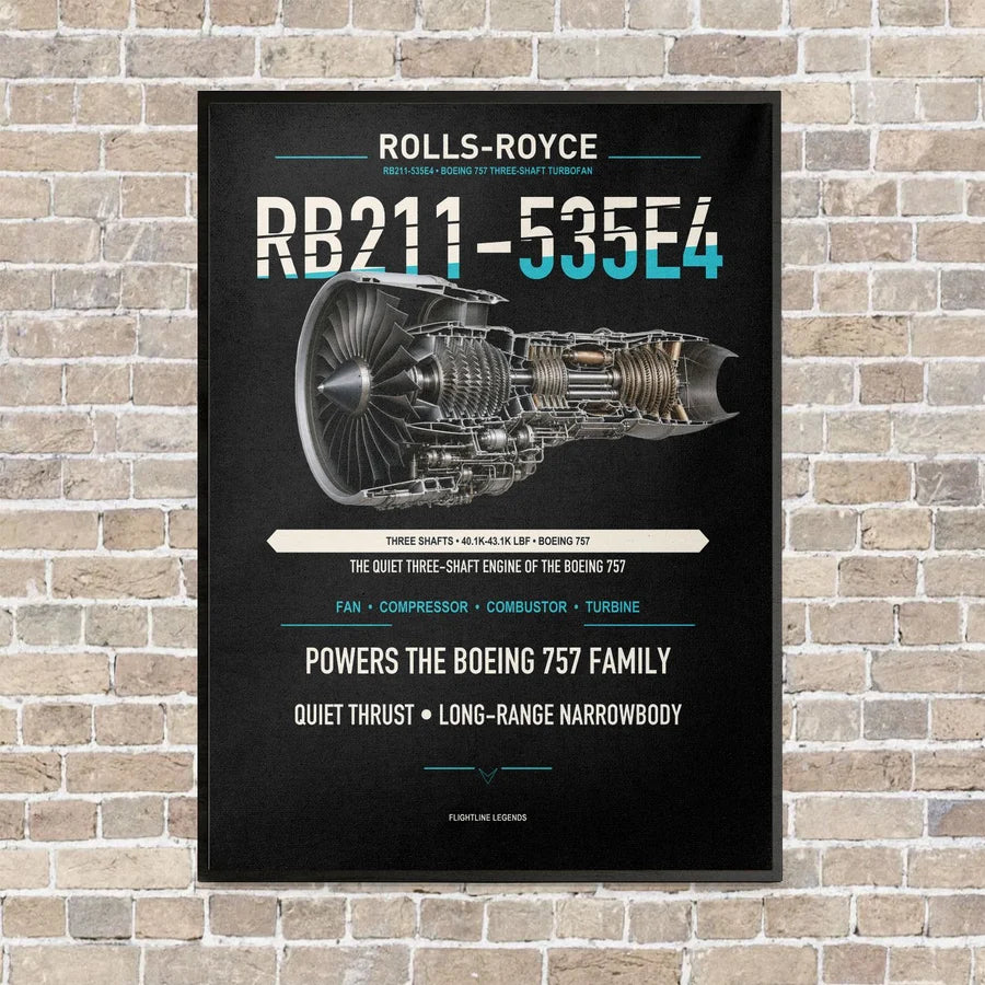 RB211-535E4 vertical canvas print - framed - black background