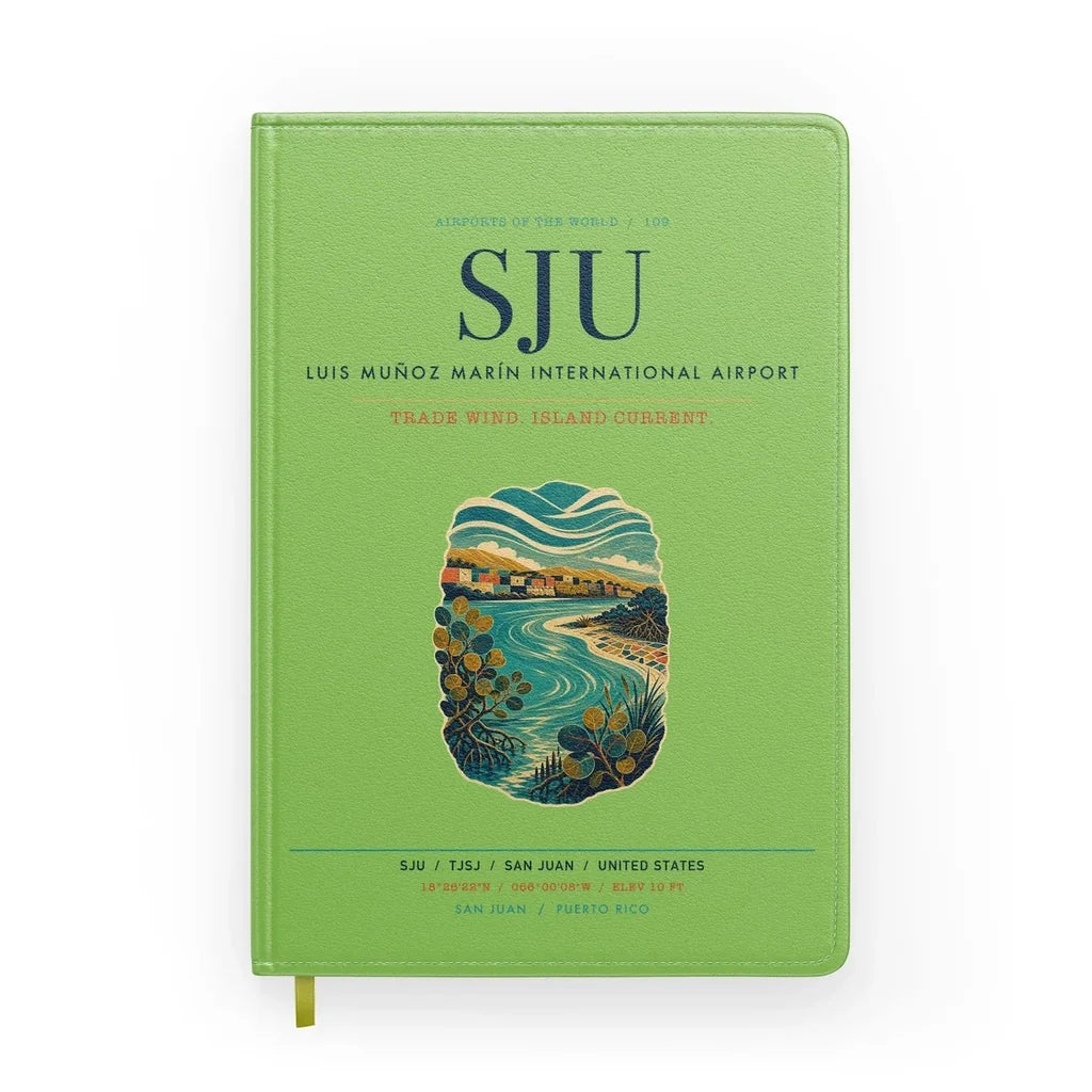 Luis Muñoz Marín International Airport San Juan (SJU) design on light green notebook