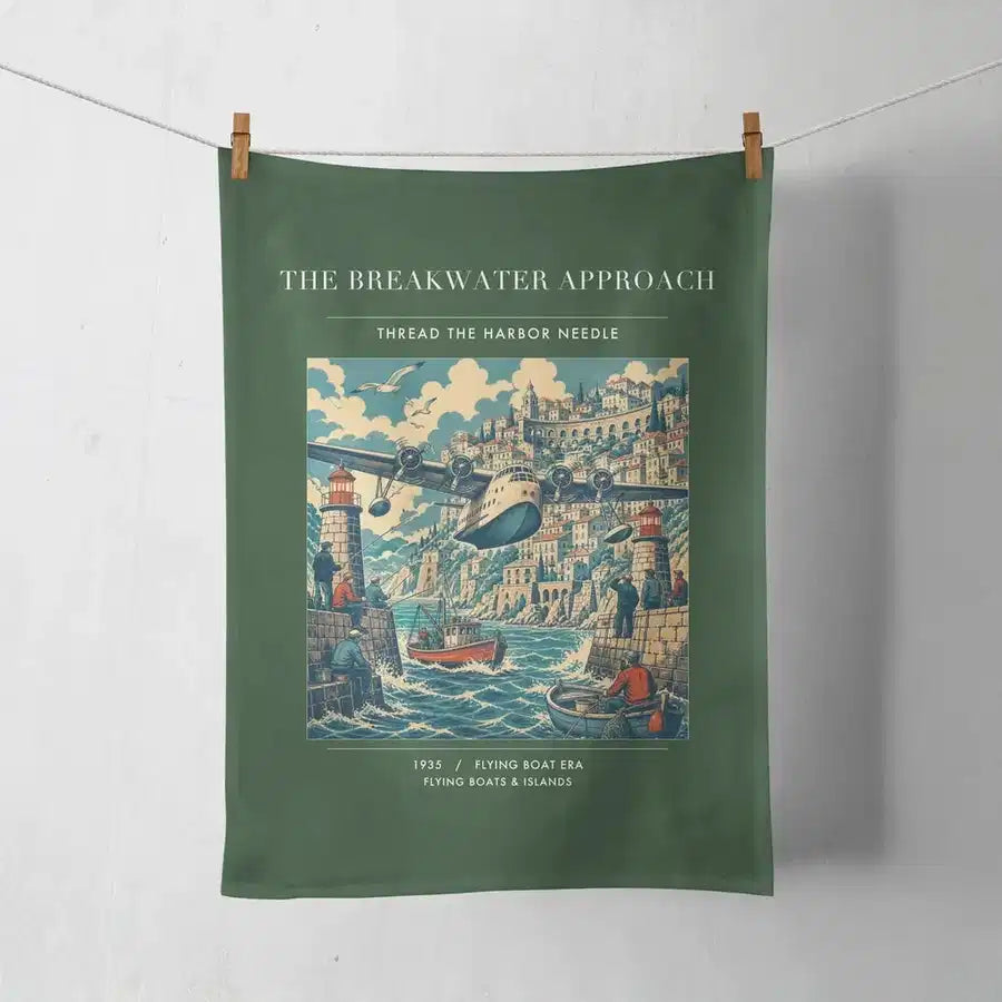 VINTAGE G4365 - The Breakwater Approach - Designed Towels design on darkgreen