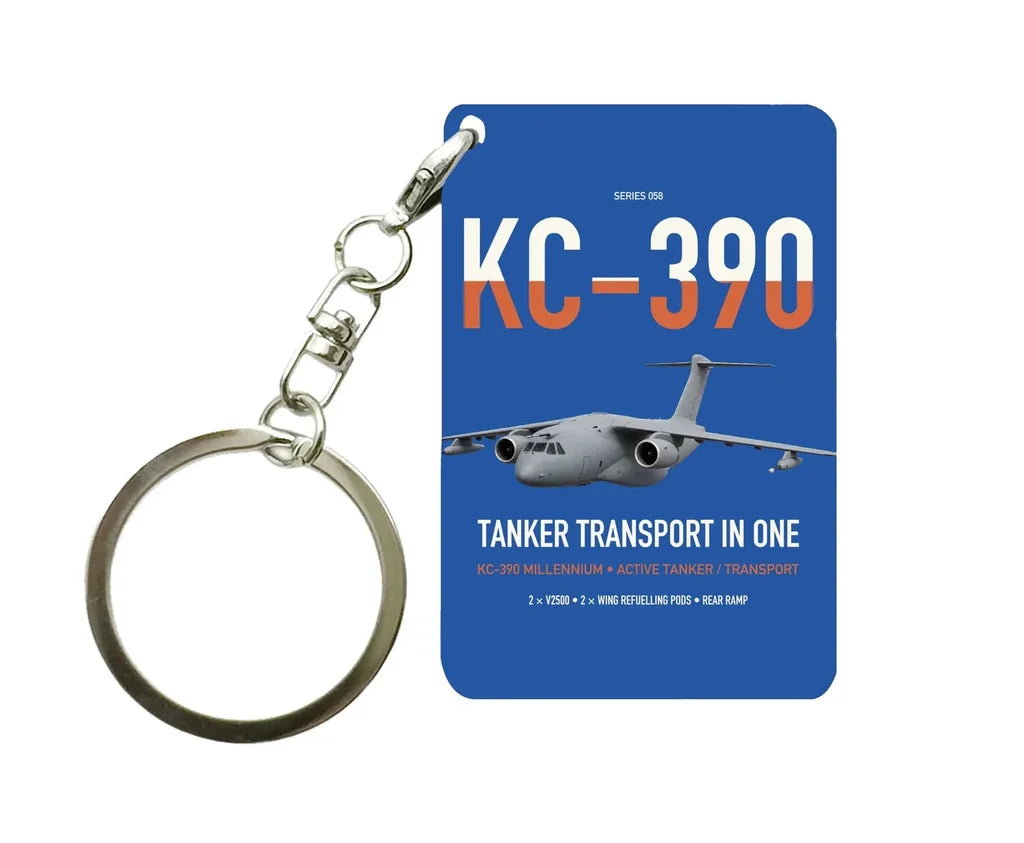 Embraer KC-390 Millennium design on blue designed key chain, double-side print