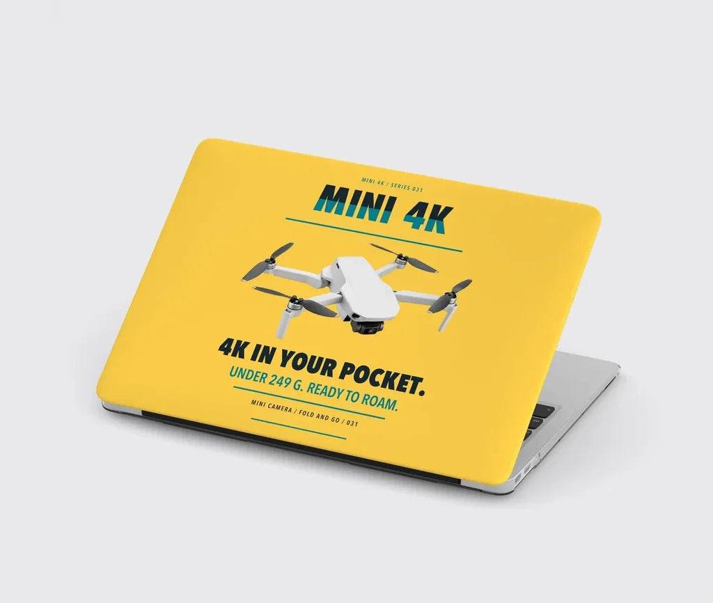DJI Mini 4K design on yellow MacBook case