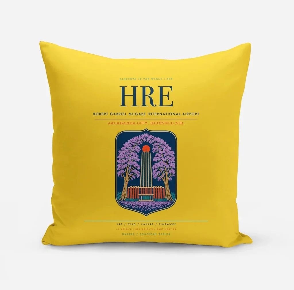 Robert Gabriel Mugabe International Airport (HRE) design on yellow pillow