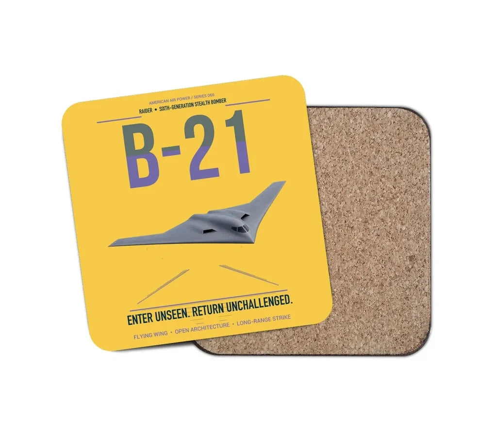 B-21 Raider design on yellow 1 piece coaster