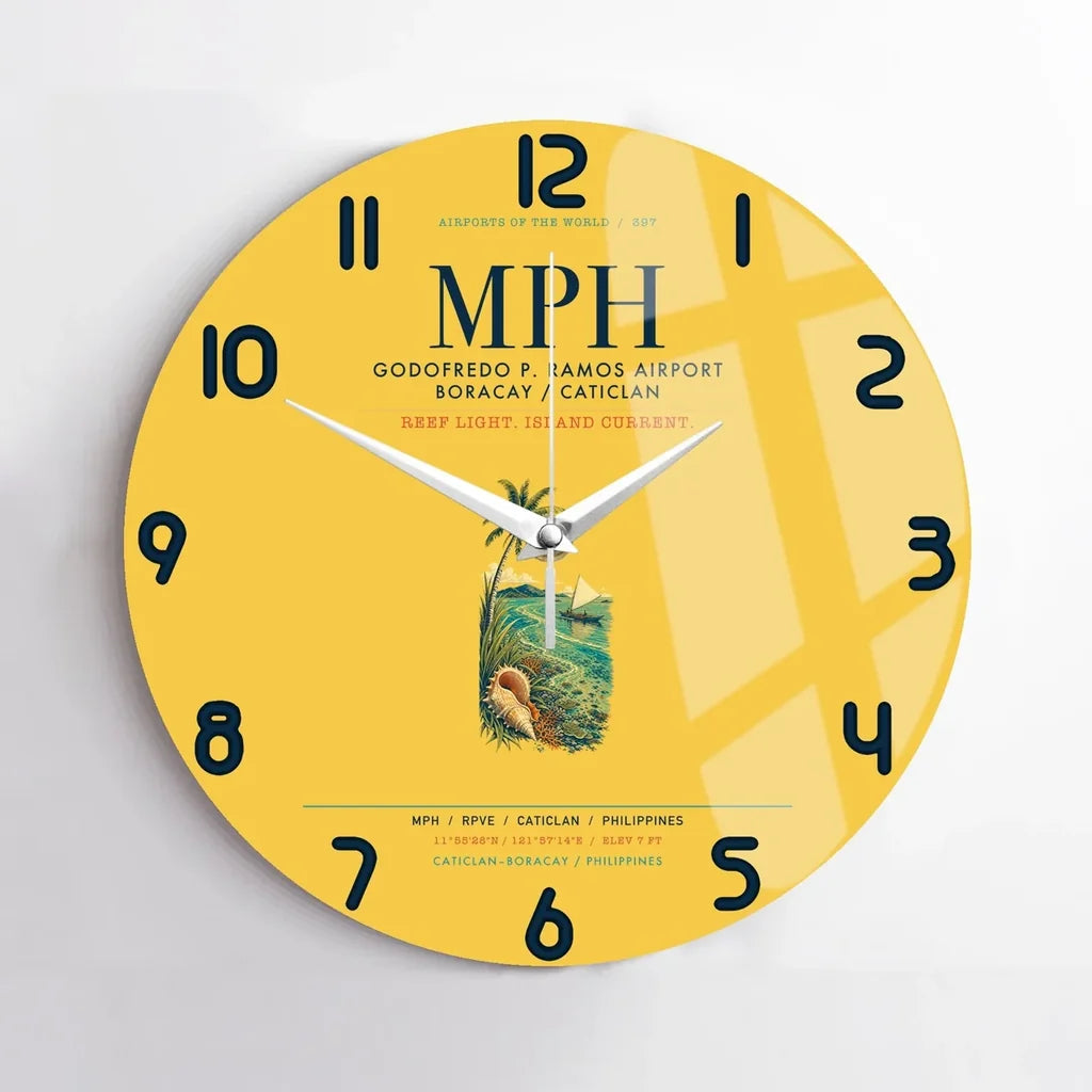 Godofredo P. Ramos Airport Boracay Caticlan (MPH) design on yellow no frame wall clock