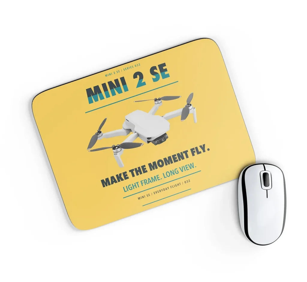 DJI Mini 2 SE design on yellow rectangle mouse pad