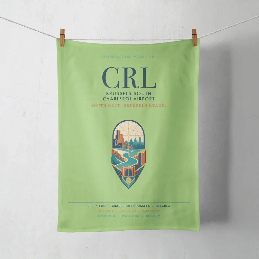 Brussels South Charleroi Airport (CRL) design on light green towel