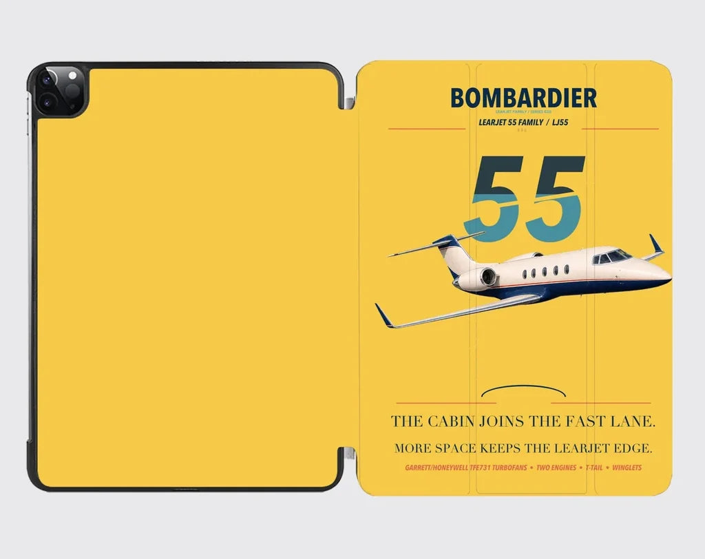 Bombardier Learjet 55 design on yellow ipad tablet case