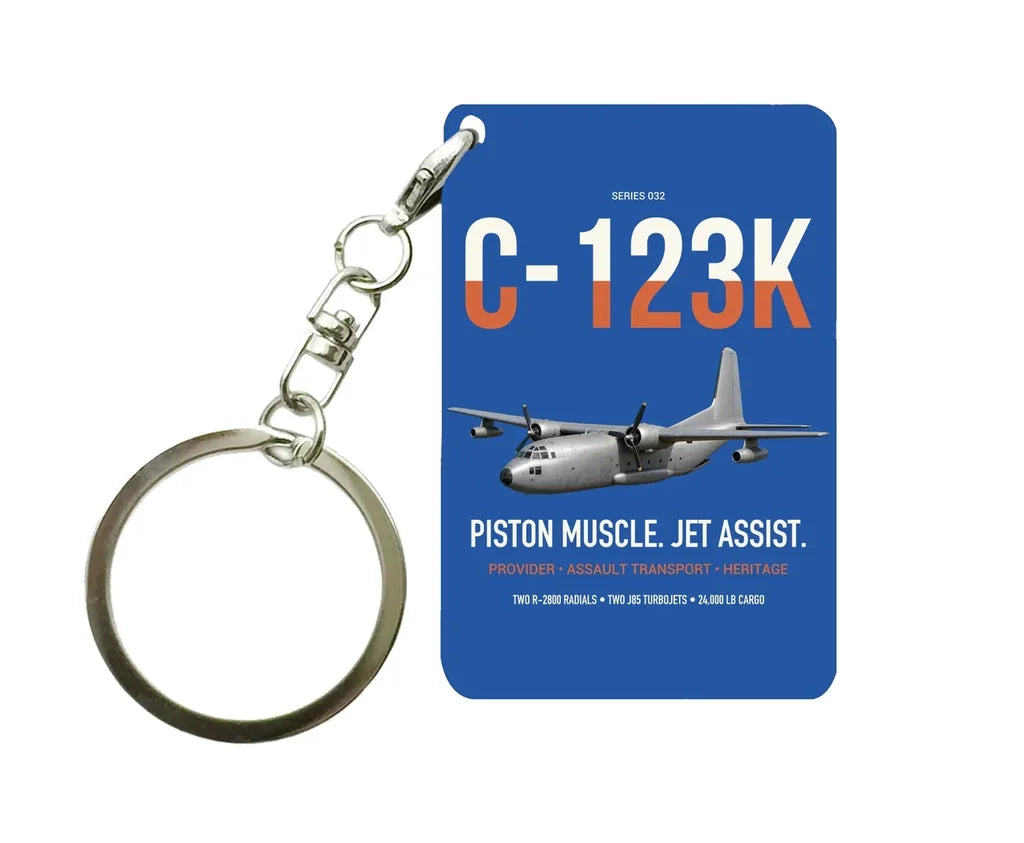 C-123K Provider design on blue designed key chain, double-side print