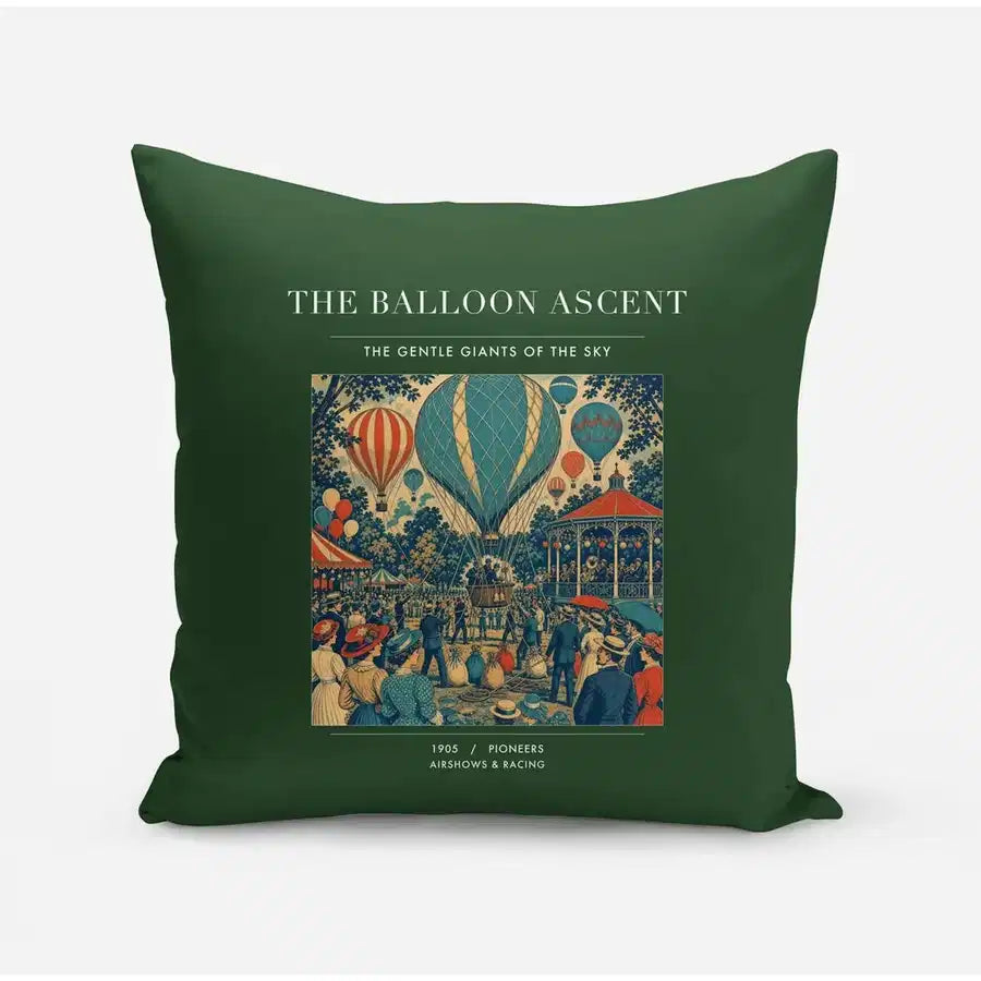 VINTAGE G4011 - The Balloon Ascent - Designed Pillows design on darkgreen