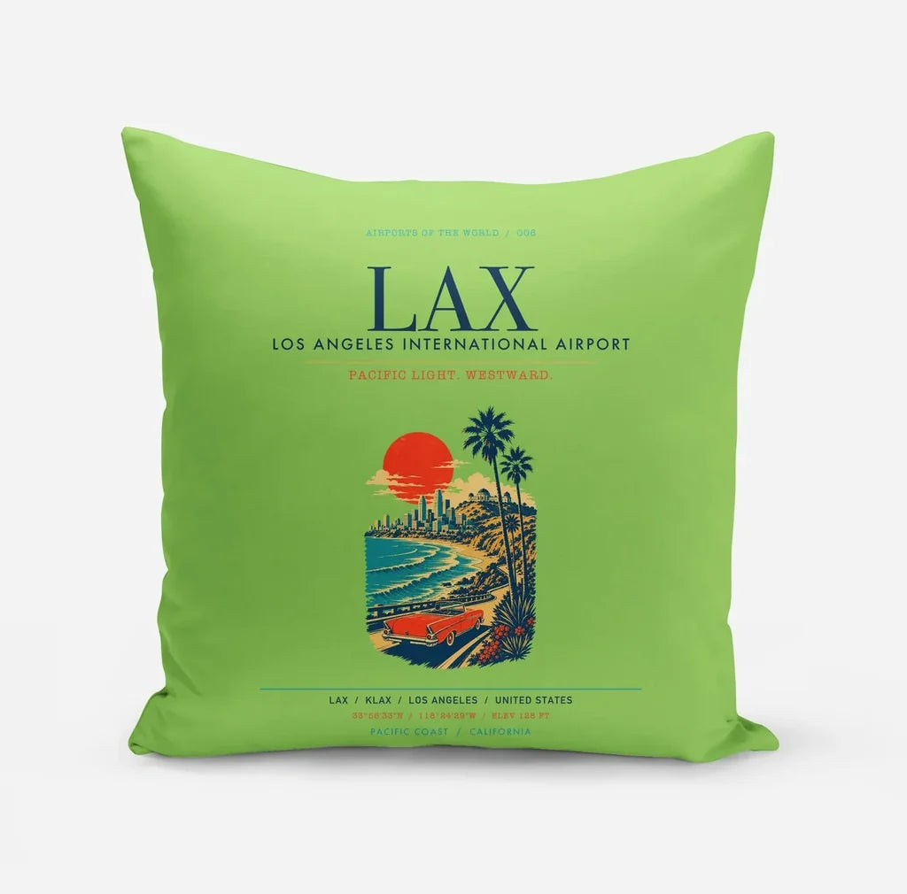 Los Angeles International Airport (LAX) design on light green pillow