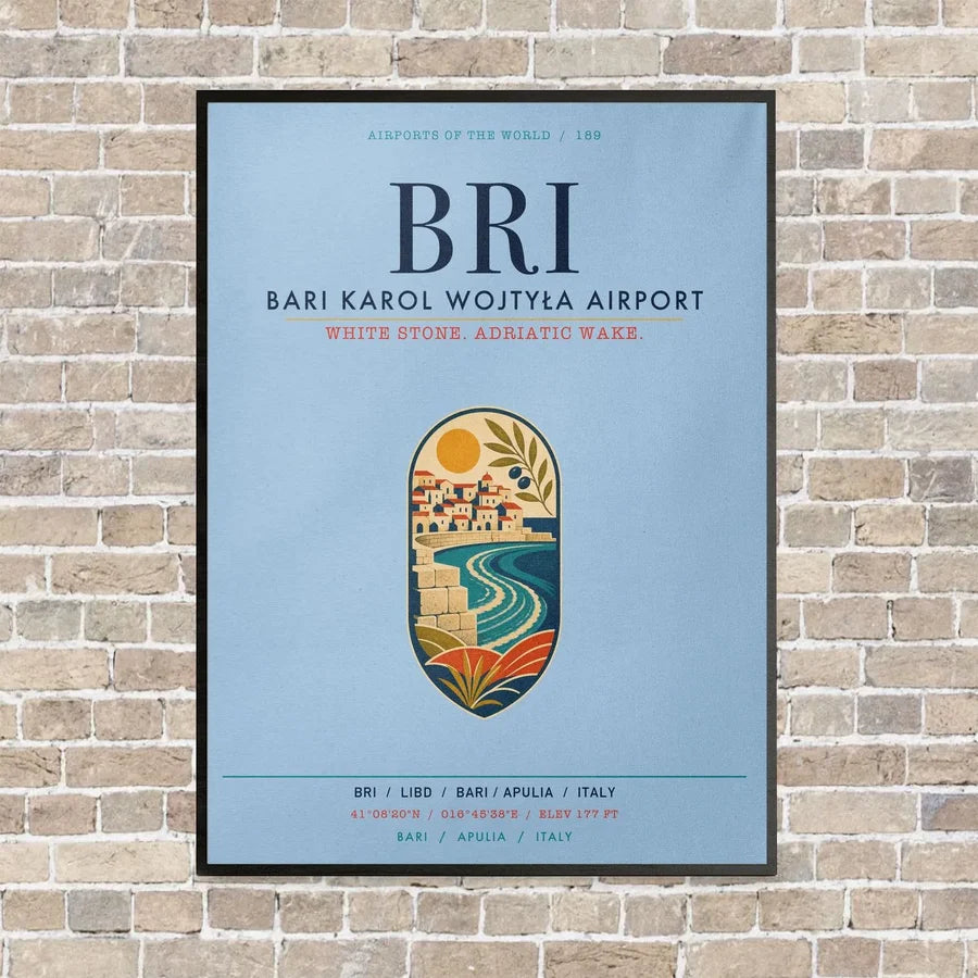Bari Karol Wojtyła Airport BRI vertical canvas print - framed - light blue background