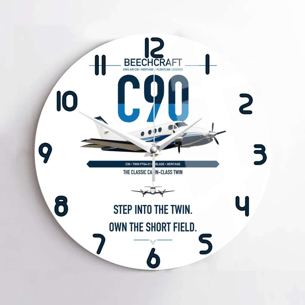 Beechcraft King Air C90 design on white no frame wall clock