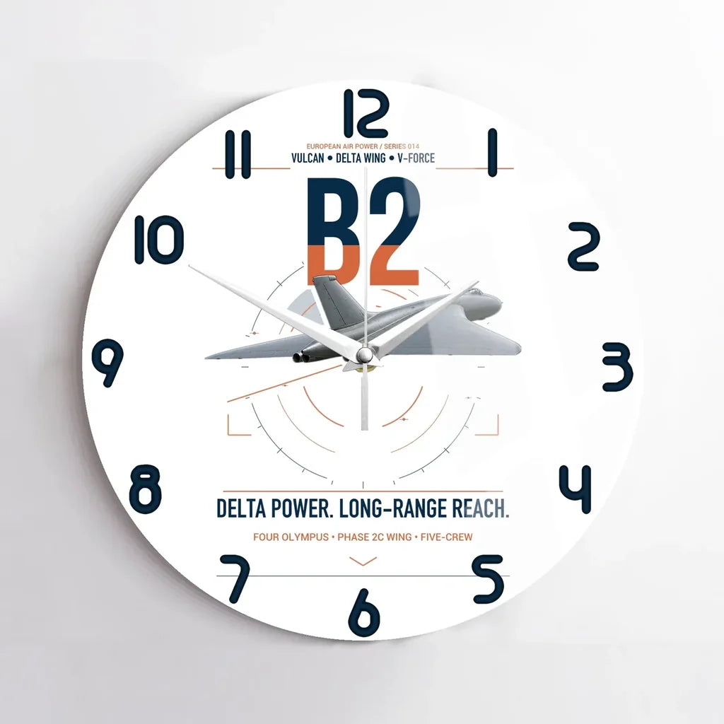 Avro Vulcan B2 design on white no frame wall clock