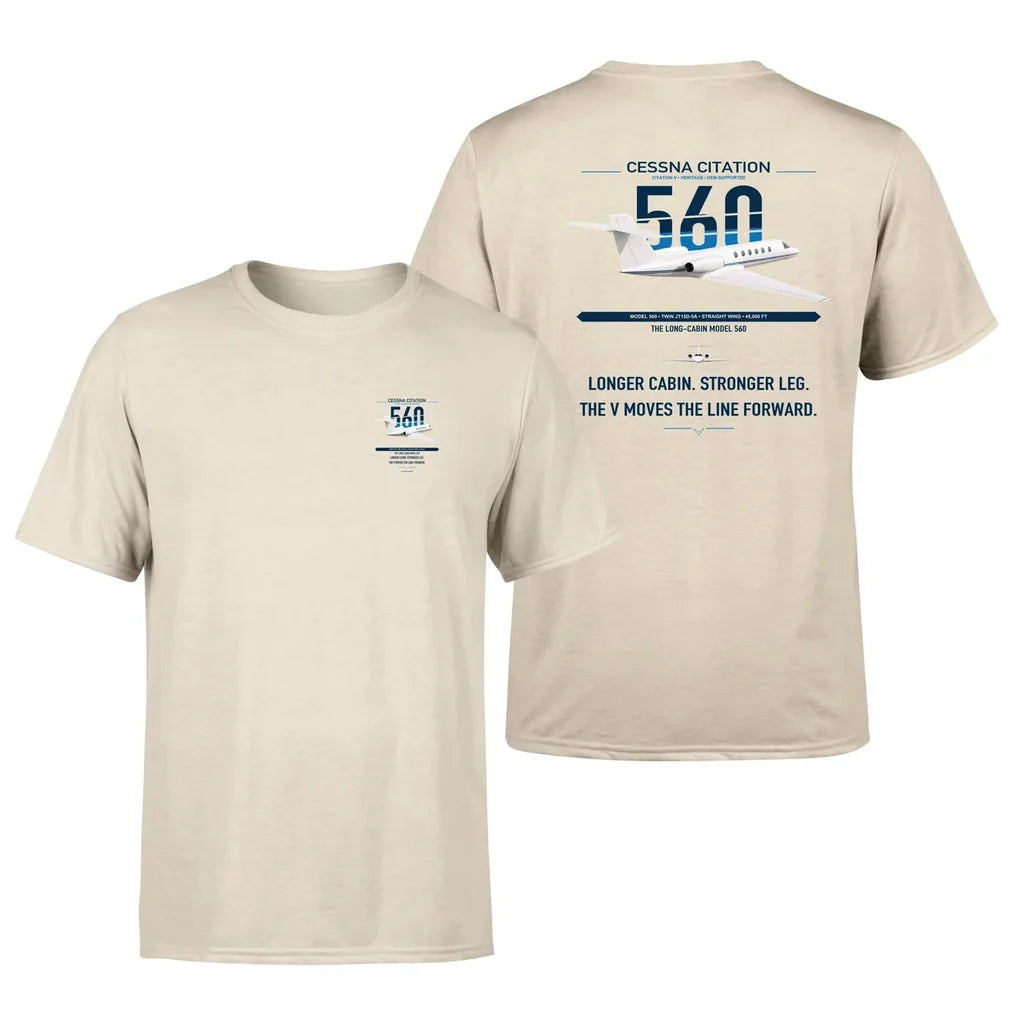 Cessna Citation 560 - Citation V design on beige double-side t-shirt, double-side print
