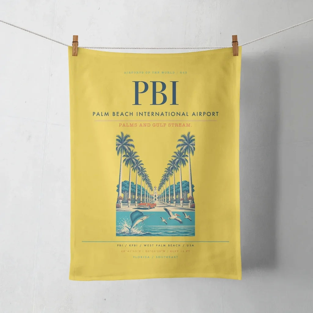 Palm Beach International Airport (PBI) design on yellow towel
