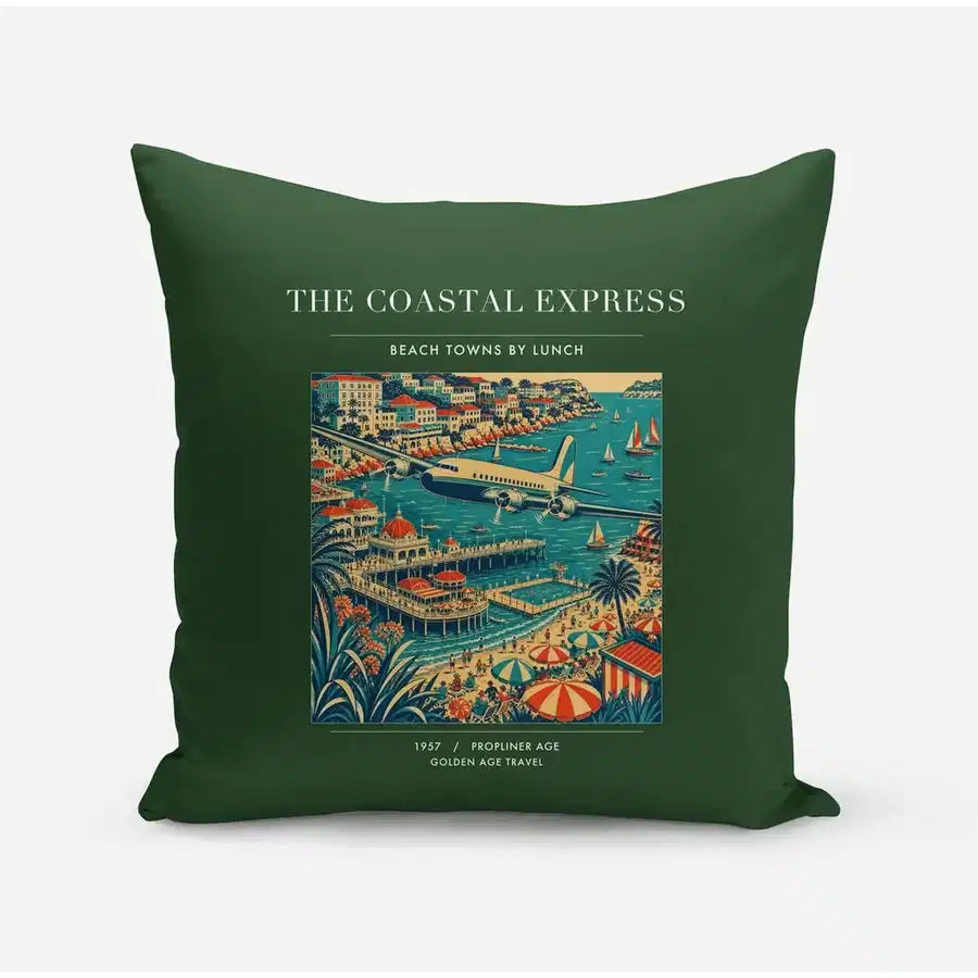 VINTAGE G4096 - The Coastal Express - Designed Pillows design on darkgreen