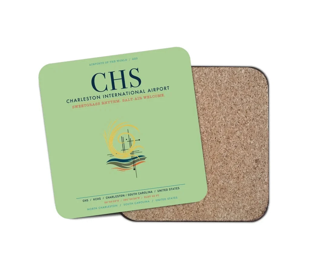 Charleston International Airport (CHS) design on light green 1 piece coaster