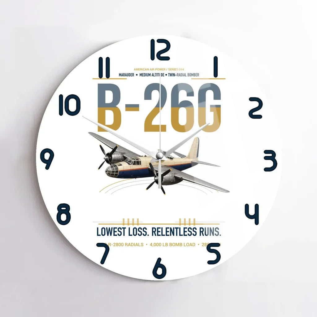 B-26G Marauder design on white no frame wall clock