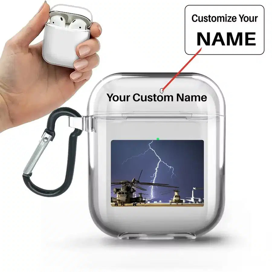 Helicopter & Lighting Strike AirPods transparent case - With Buckle +Name