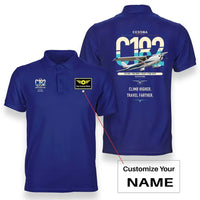 Thumbnail for Cessna 182 Skylane design on blue+name double-side polo t-shirt, double-side print