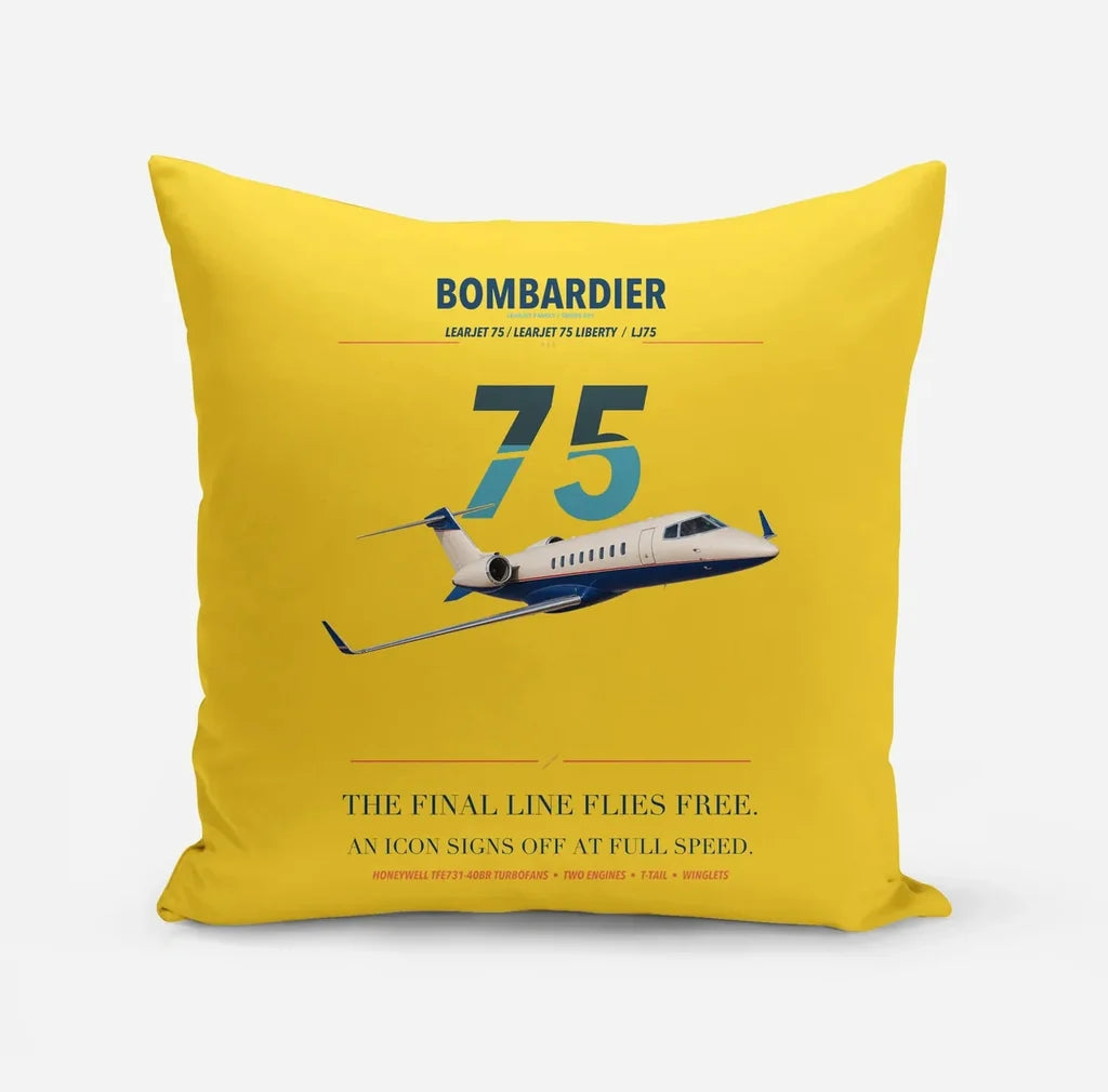 Bombardier Learjet 75 Liberty design on yellow pillow