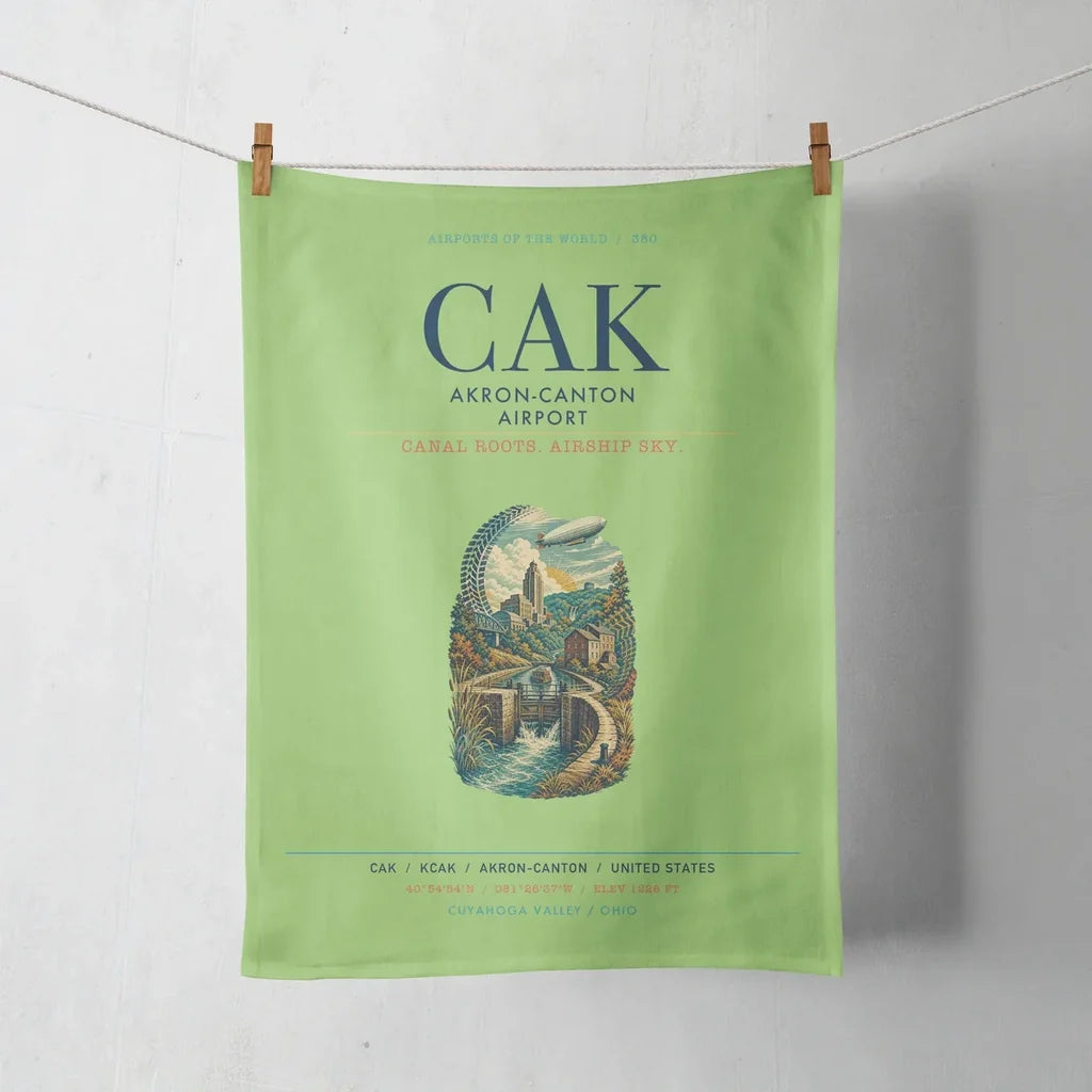 Akron-Canton Airport (CAK) design on light green towel