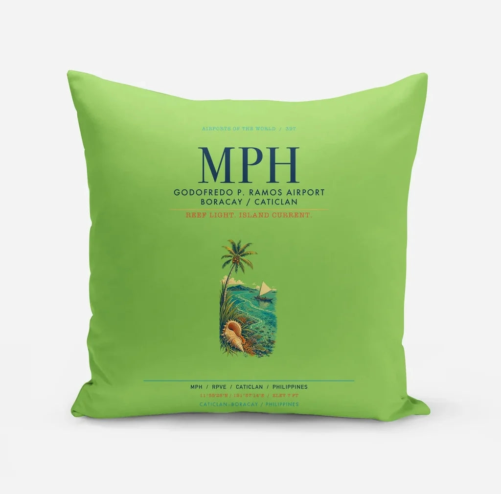Godofredo P. Ramos Airport Boracay Caticlan (MPH) design on light green pillow