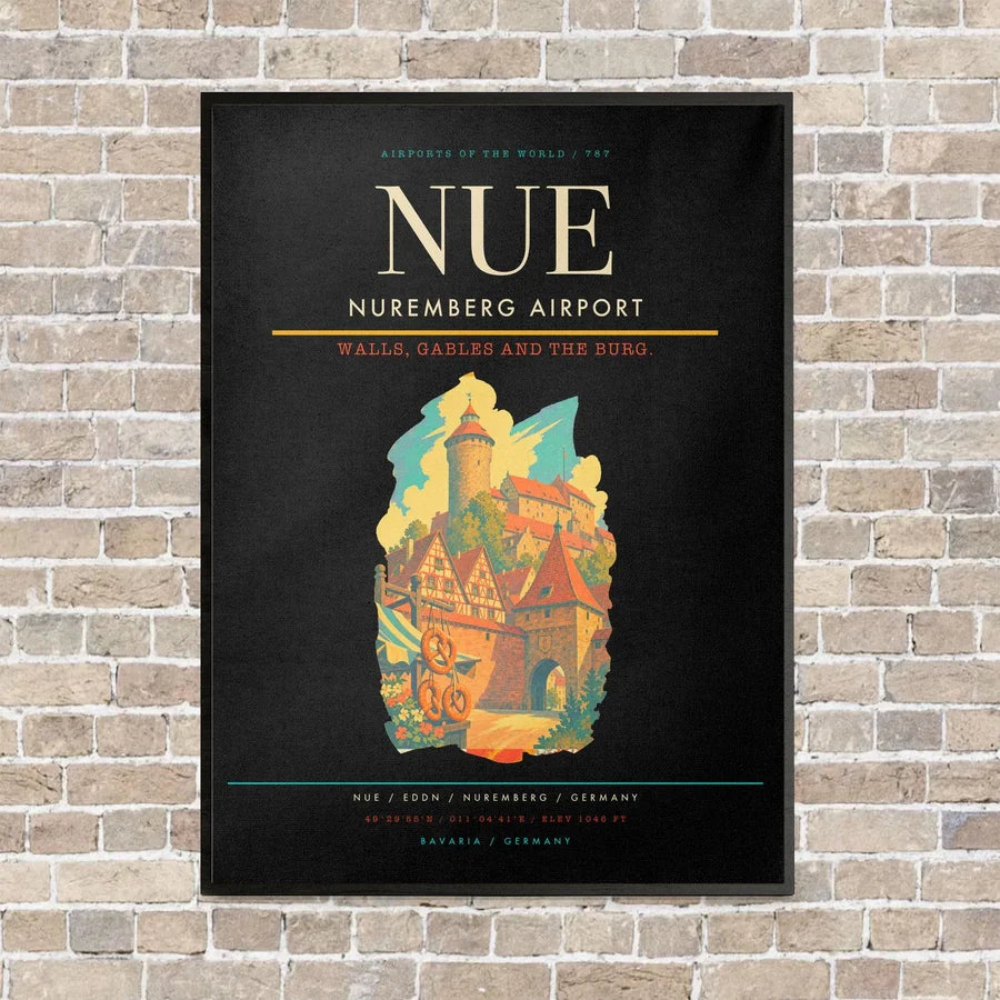 Nuremberg Airport NUE vertical canvas print - framed - black background