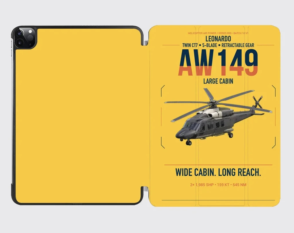 Leonardo AW149 design on yellow ipad tablet case