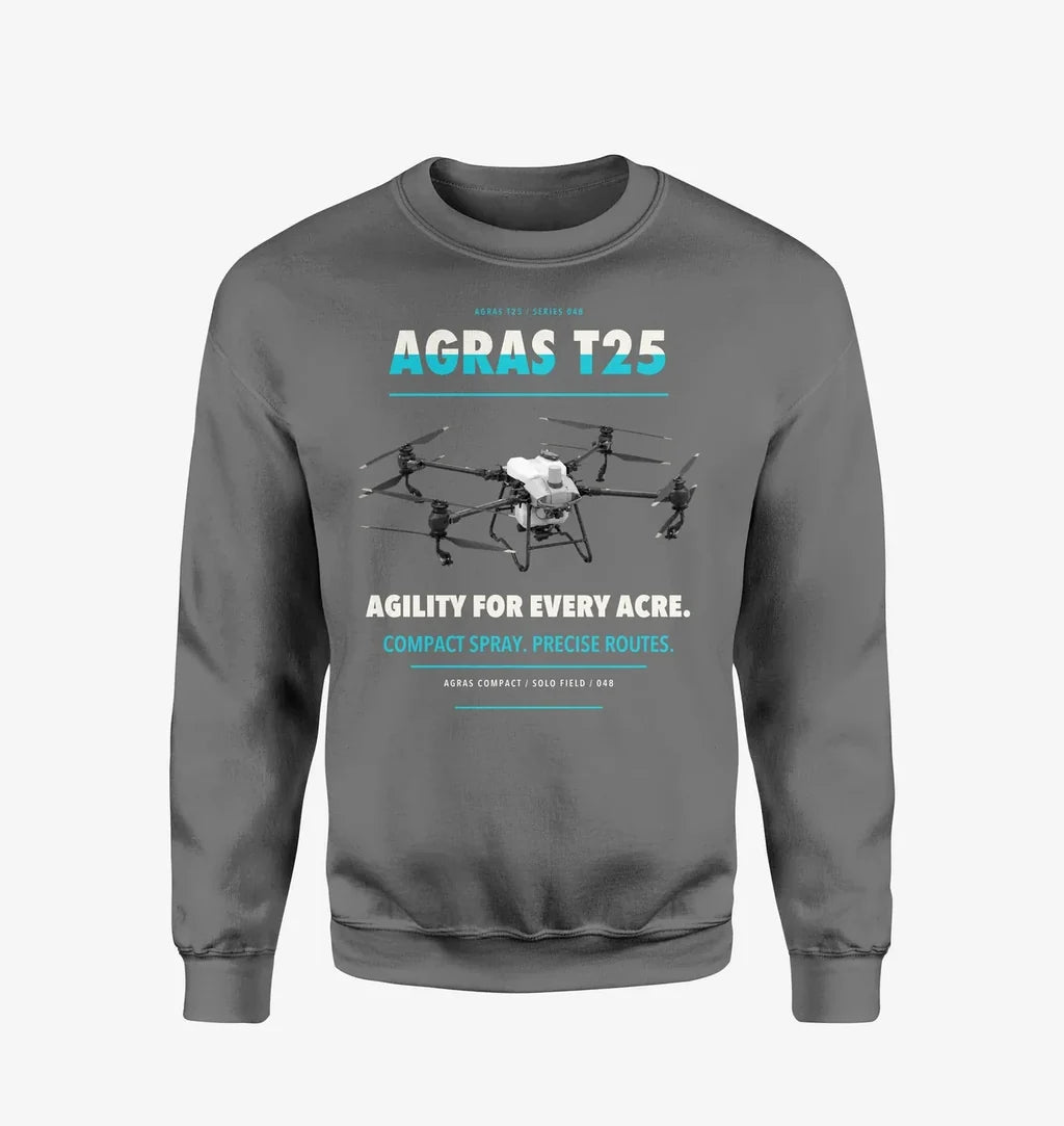 DJI Agras T25 design on gray sweatshirt