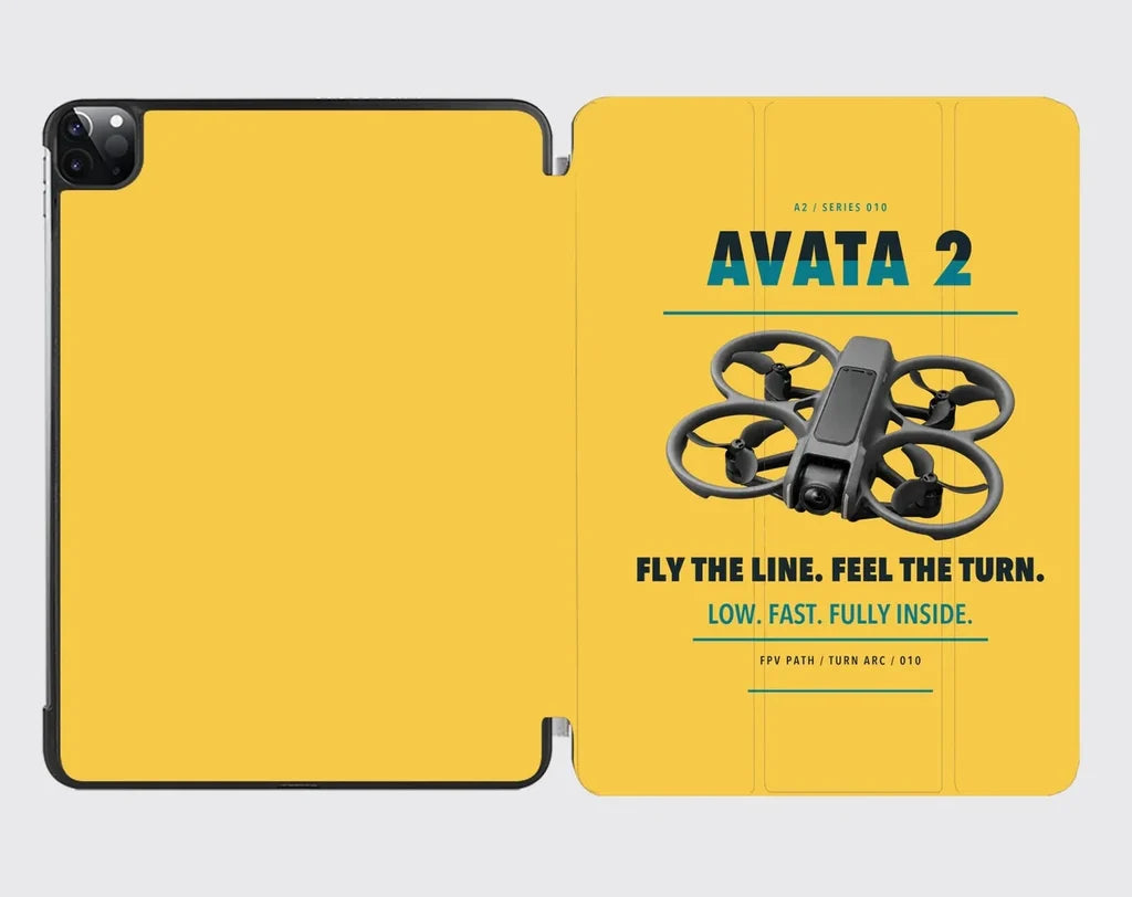 DJI Avata 2 design on yellow ipad tablet case