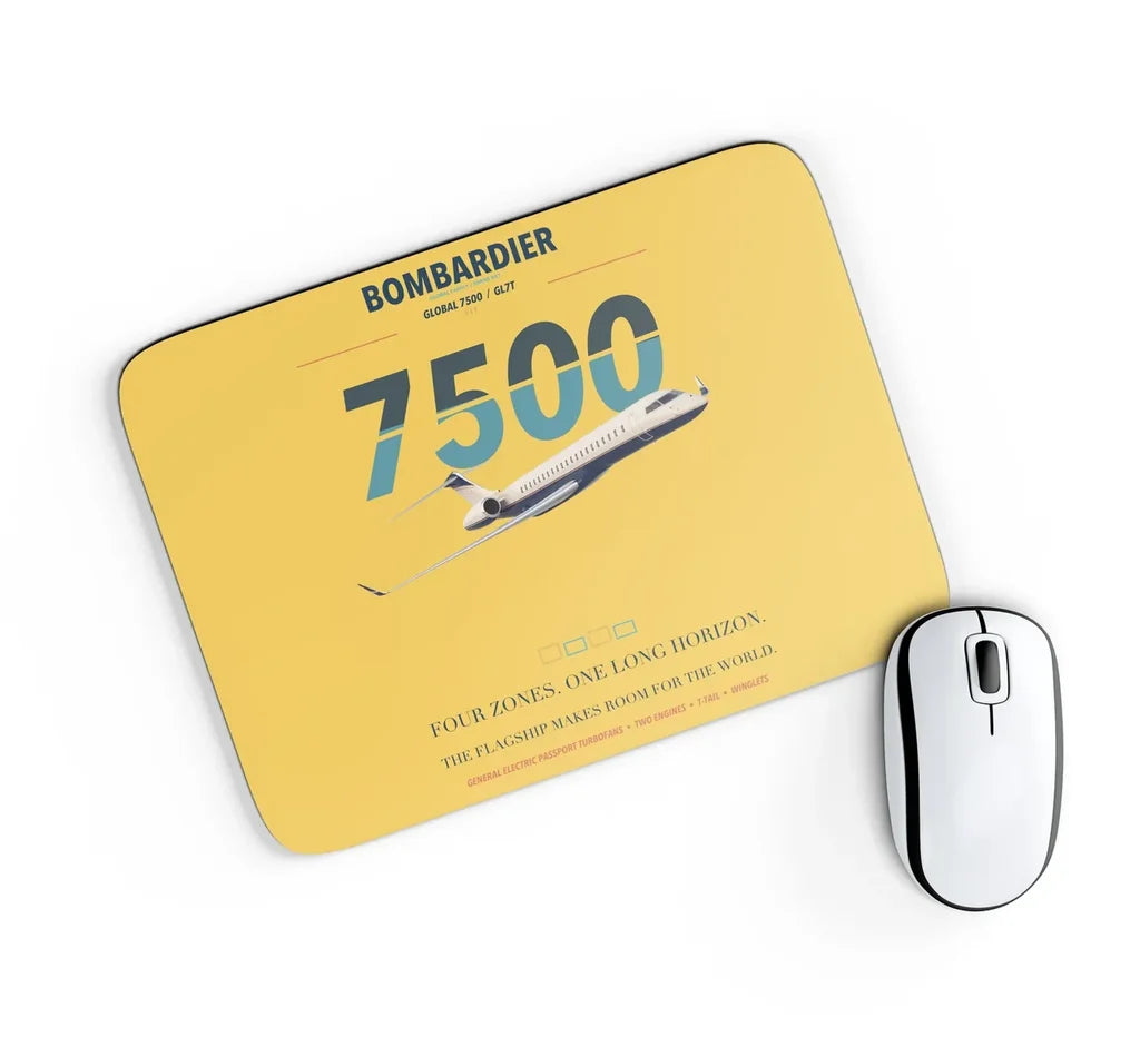 Bombardier Global 7500 design on yellow rectangle mouse pad